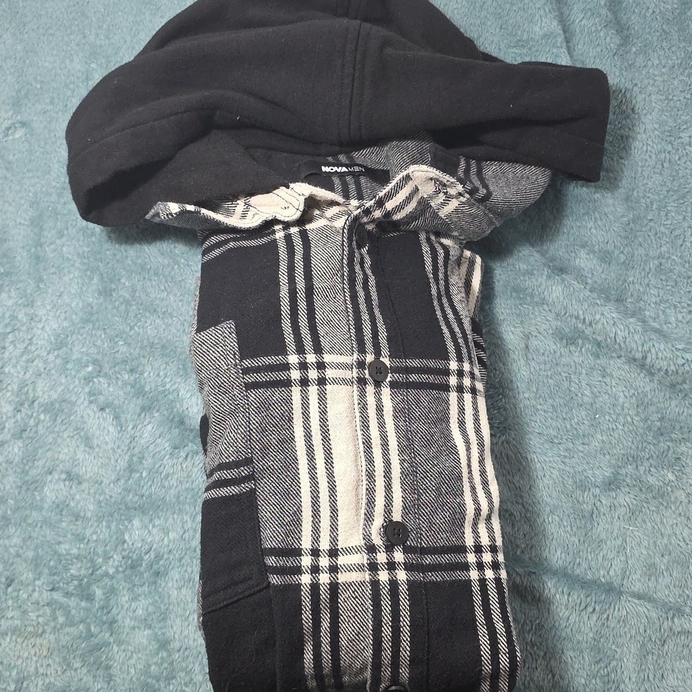 Fashion Nova Men Black and Gray Plaid Jacket